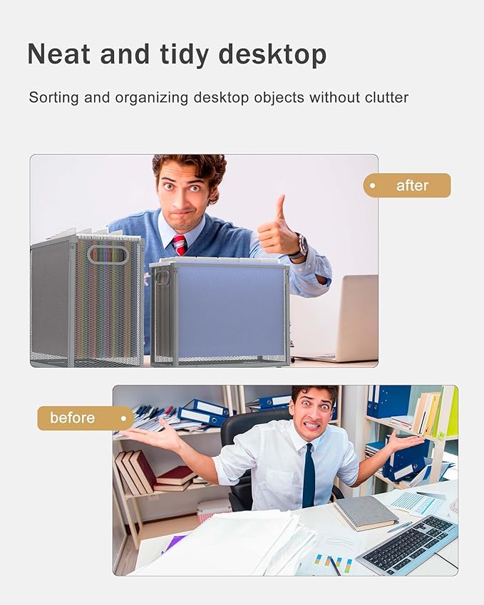 Oterri Hanging File Organizer, Metal File Organizer, Portable Desktop File Organizer for Letter Size Folder, Mesh Hanging File Crate for Office/Home/School,Folders Not Included(Gray,2 Pack)