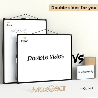 MaxGear White Board for Wall 24" x 18", Double Sided Dry Erase Board, Magnetic White Board Hanging Whiteboard for Home, School, Office, Black Frame