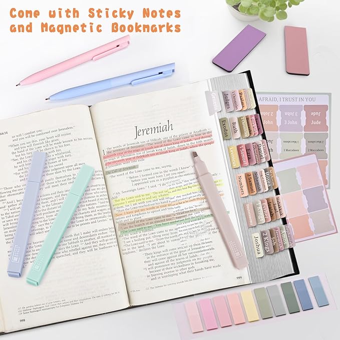 Bible Journaling Kit, Include 6 Bible Highlighters and 6 Pens No Bleed, 90 Laminated Bible Tabs, Magnetic Bookmarks, Sticky Notes, Bible Study Supplies Essentials Set for Women & Men