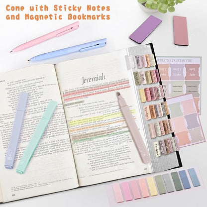 Bible Journaling Kit, Include 6 Bible Highlighters and 6 Pens No Bleed, 90 Laminated Bible Tabs, Magnetic Bookmarks, Sticky Notes, Bible Study Supplies Essentials Set for Women & Men