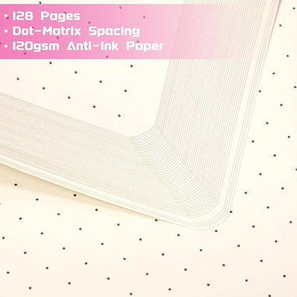 Dotted Journal/Notebook - Dot Grid Hard Cover Notebook, Premium Thick Paper with Fine Inner Pocket, Black Smooth Faux Leather, Pen Loop, 5.3'' x 8.26'' - Raspberry