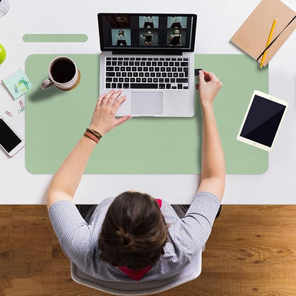 ‎Boutilon Leather Desk Pad 35"x 17" Non-Slip Mouse Pad,Office Desk Mat,Waterprooft PU Leather Desk Blotter,Desk Pad Protector,Desk Writing Pad for Home Office Decor (L-Green,35"x 17")