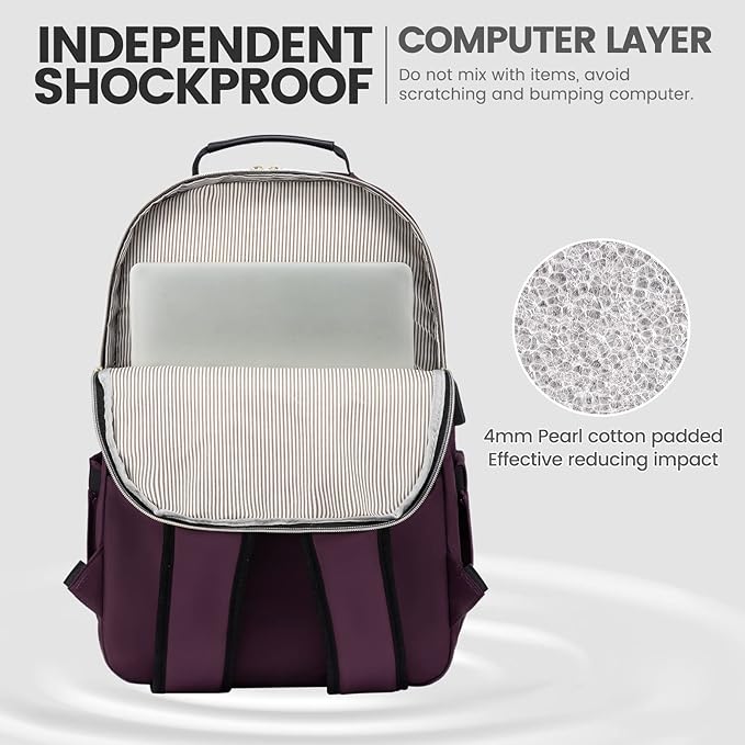 LOVEVOOK Laptop Backpack for Women 15.6 inch,Cute Womens Travel Backpack Purse,Professional Laptop Computer Bag,Waterproof Work Business College Teacher Bag Carry on Backpack with USB Port,Deep Purple