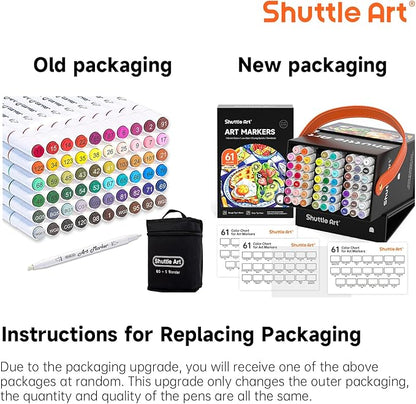 Shuttle Art 61 Colors Dual Tip Art Markers, 60 Colors plus 1 Blender Alcohol Based Permanent Marker Pens Highlighters with Case Perfect for Illustration Adult Coloring Sketching and Card Making