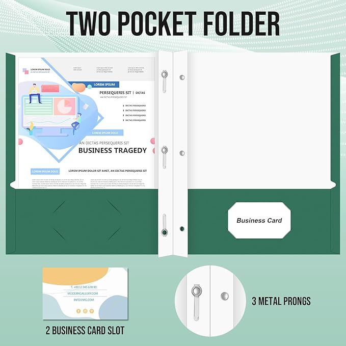 Folders with Pockets, IntoJoy 100 Pack Two Pocket Folders Business Card Holder Folders with Prongs for School Office Filing Cabinet Resume Portfolio (Colored)