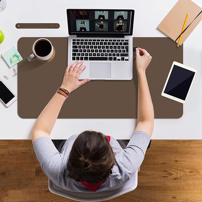 ‎Boutilon Leather Desk Pad 30" x14",Non-Slip Mouse Pad,Office Desk Mat,Waterprooft PU Leather Desk Blotter,Desk Pad Protector,Desk Writing Pad for Home Office Decor (M-Coffee)