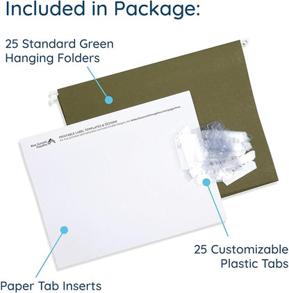 Blue Summit Supplies 25 Hanging File Folders, Reinforced Hanging Folders, Standard File Folders for Filing Cabinet, Letter Size, Green, 25 Pack
