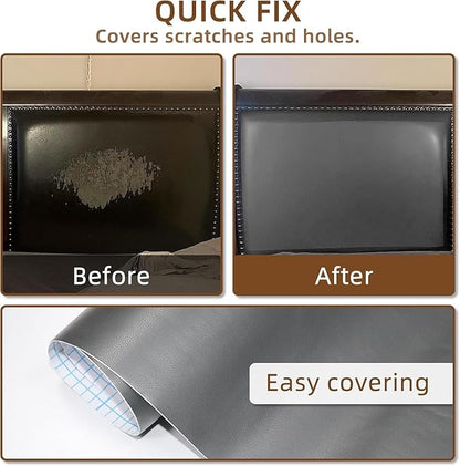 CHEIGHY Leather Repair Kit for Furniture - Advanced PU Material, Strong Self Adhesive Leather Repair Patch for Couch 17X79 inch Vinyl Repair Tape for Car Seat Upholstery Sofa Office Chair (Grey)