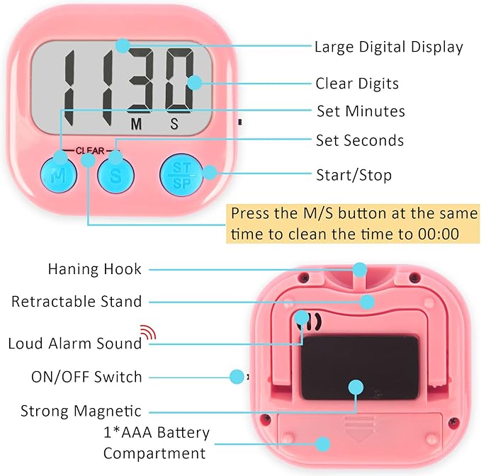 Classroom Timers for Teachers Kids Large Magnetic Digital Timer 4 Pack Pink White