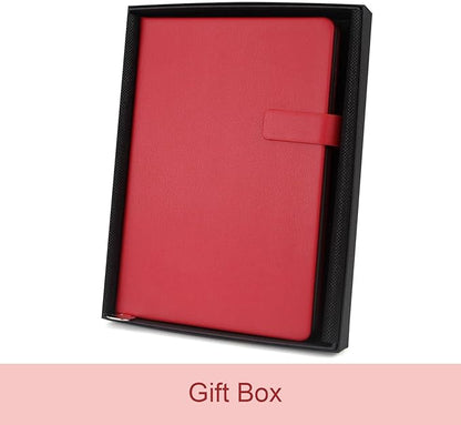A5 Hard Cover Notebook with Pen Holder, Gold Edges & 180° Lay Flat - Large 5x8.25 Lined, Bookmark, Gift Box - Durable Journal for Office, Study, Travel - Writers, Students (Red)