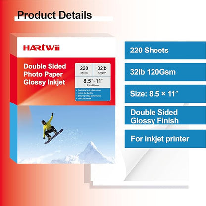 220 Pack Double Sided Photo Paper Glossy Inkjet 8.5x11 32lb 120gsm A4 Letter Size for All Dye Ink Printers