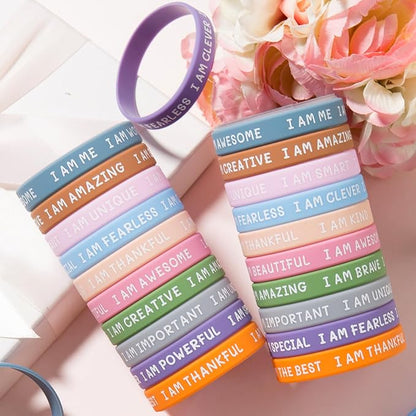100 Pieces Students Inspirational Silicone Wristbands Motivational Quotes Rubber Bracelets for Kids Students Back to School Gifts （Bright Colors） Office Products