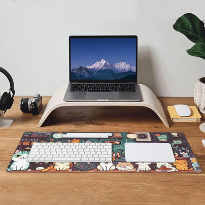 Gaming Mouse Pad Desk Pad,Extended Big Mouse Pad,31.5x11.8 Inch Long Computer Keyboard Mouse Mat Mousepad with 3mm Non-Slip Base and Stitched Edge for Gaming and Office… (cat)
