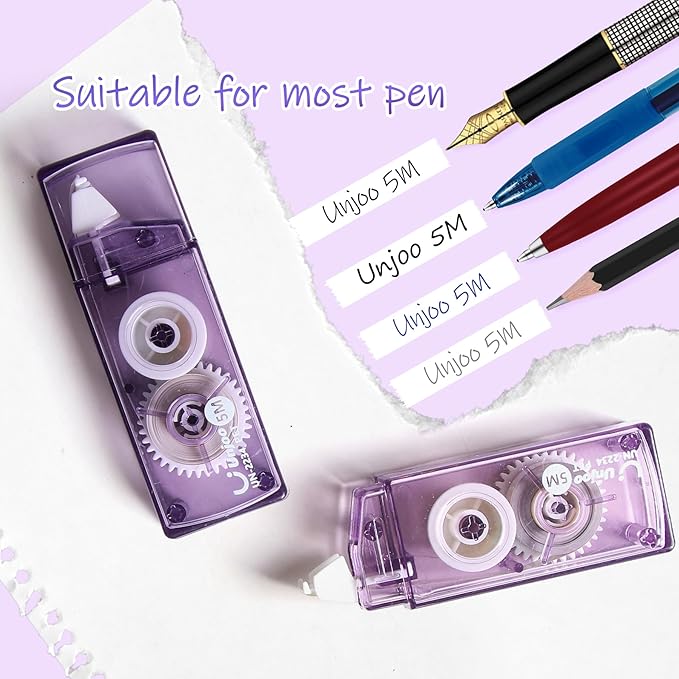 White Correction Tape, Easy To Use Cute Applicator for Instant Corrections, For school, Office Workers (Gradient Purple, 5M/196" x 0.2",12pack)