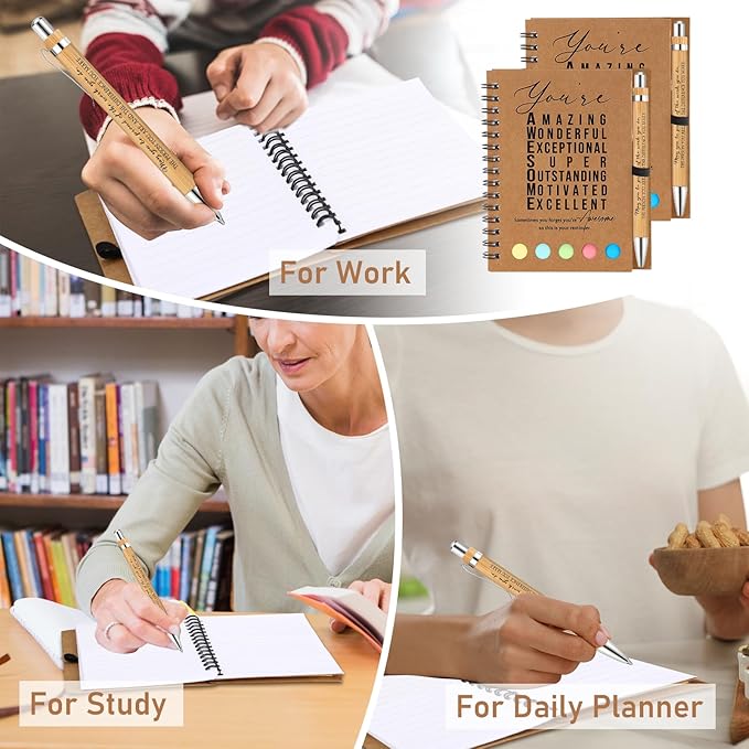 Jetec 12 Sets Bulk Employee Appreciation Gifts Bulk Inspirational Spiral Notebook with Note Ballpoint Pen Thank You Gifts for Volunteer Social Worker Nurse Staff Coworker Students (Amazing)