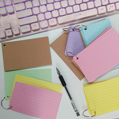 250 PCS Lined Colored Index Flashcards, 3x5 Inches Flash Cards with Ring, with Ring Lined Flashcards, Colored Index Cards, Punched Lined Study Cards, Colored Heavy NotecardsWith Ring