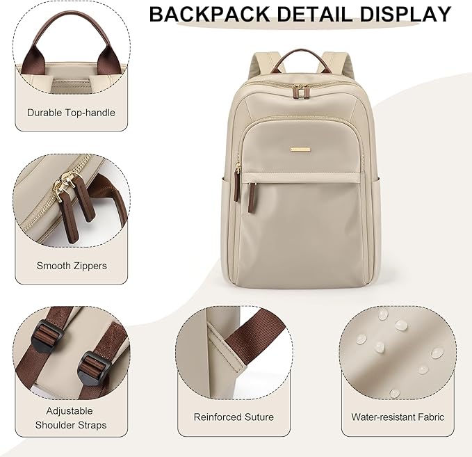Laptop Backpack for Women Travel Work Commute Casual Daypack Backpack Purse Computer Bags Fit 14 Inch Notebook (Apricot)