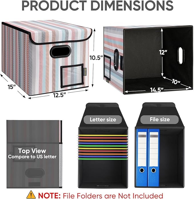 BALEINE File Organizer Box with Lid, Collapsible File Folder Organizer with Plastic Slide, Hanging File Folder Box for Office Document Storage (1 Pack, Color Stripe)