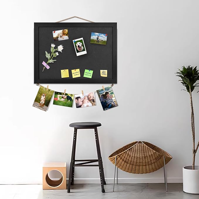 Grey Bulletin Boards Cork Board with Felt, 15"x11" Small Display Pin Board Vision Board for Walls, Jewelry, Notes, Collection, Photos, Office, Wood Framed(Black) & Felt(Gray), 1pc