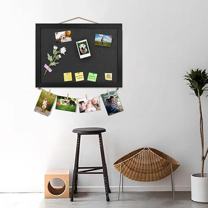 Grey Bulletin Boards Cork Board with Felt, 15"x11" Small Display Pin Board Vision Board for Walls, Jewelry, Notes, Collection, Photos, Office, Wood Framed(Black) & Felt(Gray), 1pc