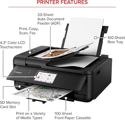 Canon PIXMA TR8620a - All-in-One Printer Home Office|Copier|Scanner|Fax|Auto Document Feeder | Photo, Document | Airprint (R), Android, Black, Works with Alexa