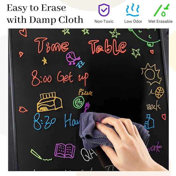 KERIFI Liquid Chalk Markers, Chalk Pens Fine Tip, 12 Vibrant Colors, Wet Erase Markers Fine Point 1mm, Chalk Markers for Blackboard, Glass, Windows, Bistro, 45 Chalkboard Labels Included