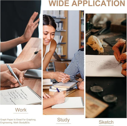 Graph Paper Spiral Notepad A5 Top Wirebound Notepad Grid Notebook Steno Pads Memo Notebook Grid Paper 140 Pages for Writing Sketching Drawing Office Supplies(Kraft,1 Pack)