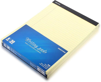 Mintra Office Legal Pads - ((BASIC CANARY 6pk, 8.5in x 11in, WIDE RULED)) - 50 Sheets per Notepad, Micro perforated, Yellow Writing Pad, Notebook Paper for School, College, Office, Business
