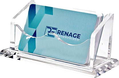 RENAGE Business Card Holder for Desk, Clear Acrylic, Horizontal 1- Slot with Thicker 8mm Base, Office Desk Organizer, Card Organizer, Desk Accessory