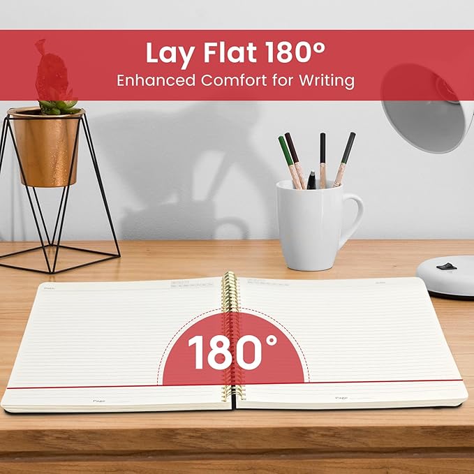 Taja Spiral Lined Notebook, 8.5"x11" Notebooks for Work, Large A4 Journal for Women & Men, College Ruled Journaling Notebook for Writing, Plastic Cover Spiral Journal, Black