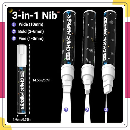 KERIFI Car Window Markers for Glass Washable, 10mm Jumbo White Liquid Chalk Markers for Holiday Wedding Decorations, Dry & Wet Erasable Bold Chalk Paint Pens for Chalkboard Blackboard Mirror, 3 Count