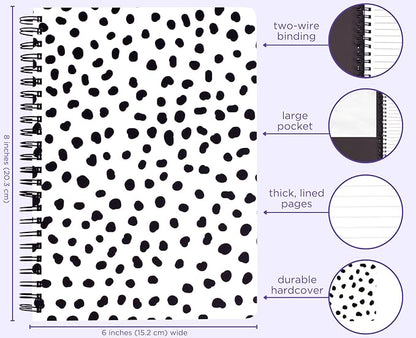 Steel Mill & Co Cute Mini Spiral Notebook, 8.25" x 6.25" Journal with Durable Hardcover and 160 Lined Pages, Black Dots