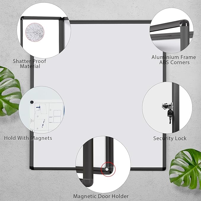 SWANCROWN Enclosed Bulletin Board Black Frame Enclosed Display Case,with Magnets,for School Message Notice, 38x38inch (12xA4)