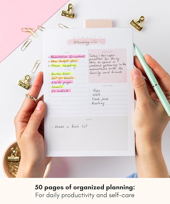 Daily To Do List Notepad – Daily Planner Undated, Daily Work Planner and Productivity Planner – 50-Pg To Do List Notebook for Work, Daily To Do Planner Pad – 8.3”x 5.8” Daily Planner Notepad
