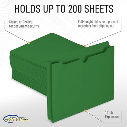 Green File Jackets, 1 Inch Expansion, Letter Size, Reinforced Straight-Cut Tab, 6 Pack