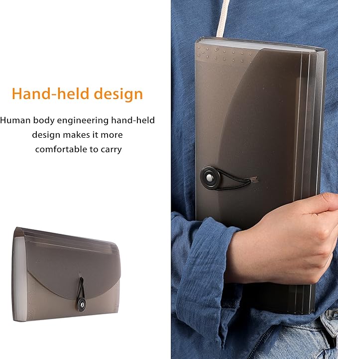 BTSKY Expanding File Folder –New 13 Pockets Small Accordion File Folder Expandable Card Ticket Holder File Storage Folder Check Bill File Folder Plastic Wallet Case (Coffee Translucent)