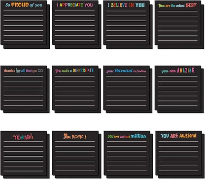 Yinder 24 Pcs Inspirational Sticky Notes with Lines Cute Motivational Sticky Notes Pad Employee Appreciation Gifts Bulk for Teacher Nurse Coworkers Office Supplies 3 x 3''(Black,Appreciation)