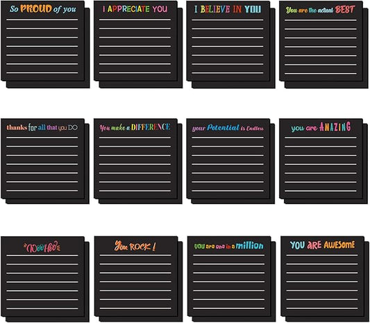 Yinder 24 Pcs Inspirational Sticky Notes with Lines Cute Motivational Sticky Notes Pad Employee Appreciation Gifts Bulk for Teacher Nurse Coworkers Office Supplies 3 x 3''(Black,Appreciation)
