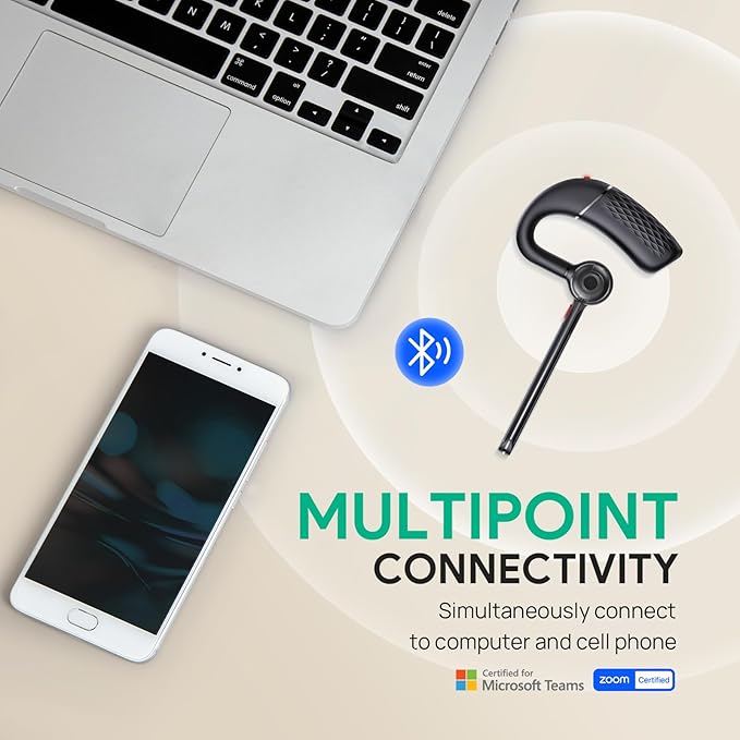 Yealink BH71 Lite Bluetooth Headset,Wireless Earpiece with 4 Noise Cancelling Microphone,10H Talk Time, Adjustable Ear Hook,Bluetooth Earphones for Cell Phone,Driving,Office Work