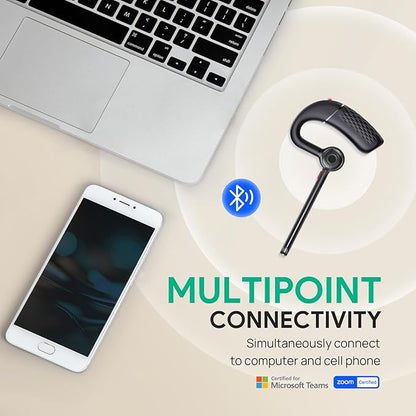 Yealink BH71 Lite Bluetooth Headset,Wireless Earpiece with 4 Noise Cancelling Microphone,10H Talk Time, Adjustable Ear Hook,Bluetooth Earphones for Cell Phone,Driving,Office Work