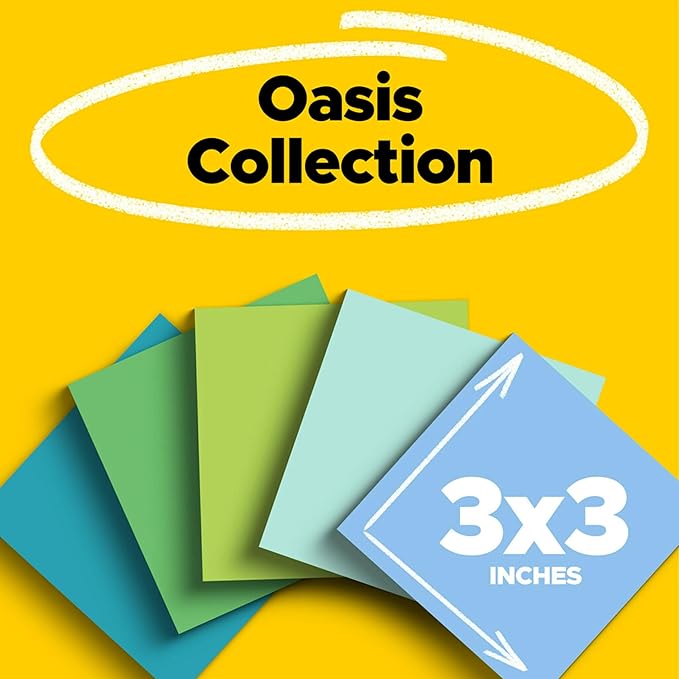 Post-it 100% Recycled Paper Super Sticky Notes, 3 in. x 3 in., 12 Pads, 70 Sheets per Pad, Oasis Collection, School Supplies and Office Products