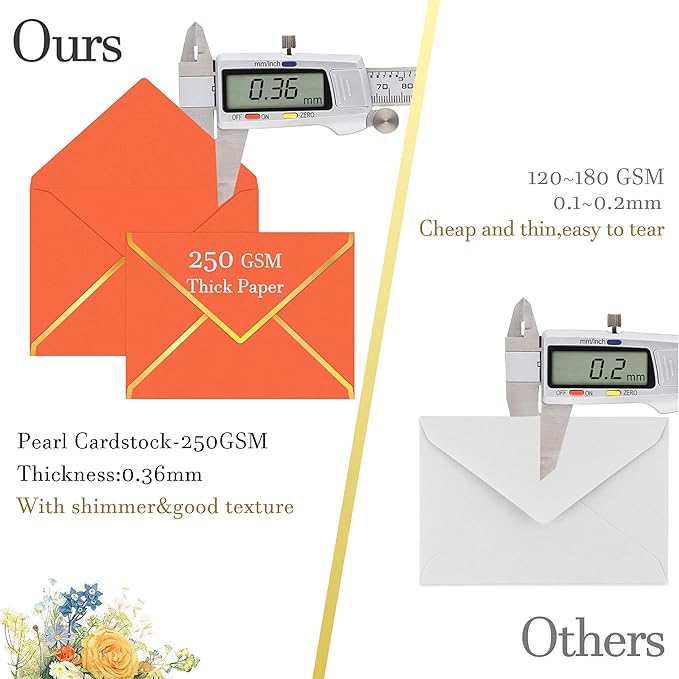 60 Pack Gold Envelopes 5x7 Orange, 250G Pearled Cardstock A7 Envelopes for Invitations Business Mailing Envelope with Gold Foil Border, A6 4x6 Envelopes for Wedding Baby Shower Cards