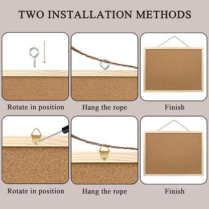 2 Pack Cork Board Bulletin Board, 15.7"X 11.81" inches with Oak Wood Finish Frame, for Wall Office Home and School (Pins, Eye Bolts, gaskets, Screws)