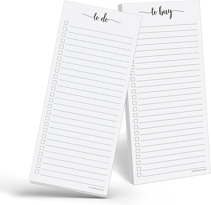 321Done (1 To Do (1) To Buy List Notepad 2-Pack - 3.7x8.5 (Slim, Skinny, Handheld - College Ruled) - Minimalist Memo Pad for ToDos, Tasks, Shopping, Grocery, Organizing, Planning - Made in the USA