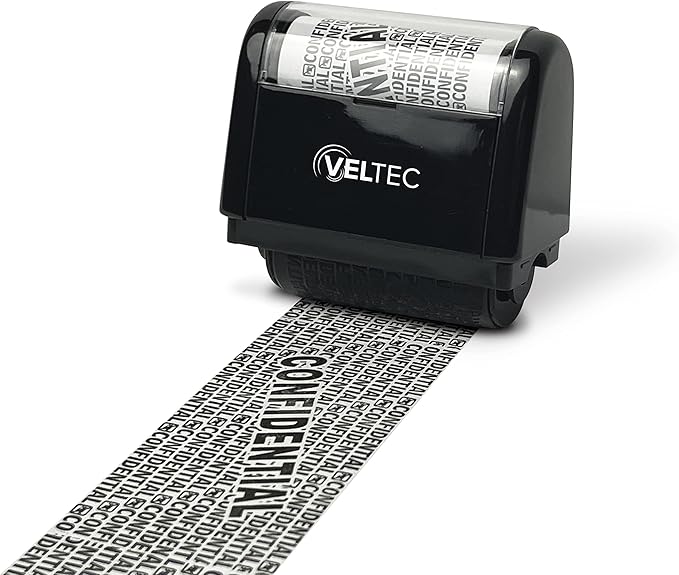 Veltec ID Protector Ink Roller - Identity Theft Protection Roller Stamp (Black, Stamp Only)