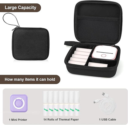 QYCHHJ Carrying Case for Phomemo T02/Memoking/HUIJUTCHEN Mini Sticker Printer, Portable Hard Travel Case for Label Maker, Thermal Printer Paper,Black