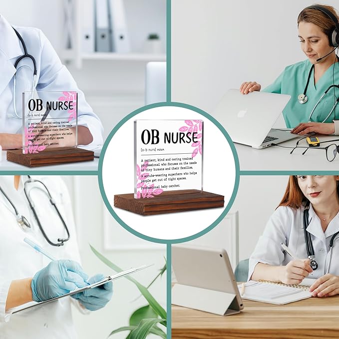 Appreciation Gifts for OB Nurse Clear Desk Decor Sign, Recognition Gifts for Labor & Delivery Nursing Students Graduation Nurses Week, OB Nurse Definition Clinic Nurse's Office Plaque TZD44