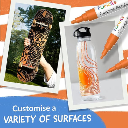 5 Orange Paint Pens - Extra Fine Tip, Thin & Jumbo (1mm, 3mm, 6mm, 10mm, 15mm) - Acrylic Orange Paint Marker for Metal, Fabric Pen, Plastic, Canvas, Wood, Rock Painting - Water-based Ink