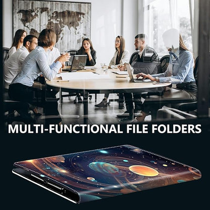 PU Leather Padfolio Clipboard Notepad with Pen Loop and Elastic Strap Interview/Resume Document Organizer for Business School Office,Starry Night Moons Sun