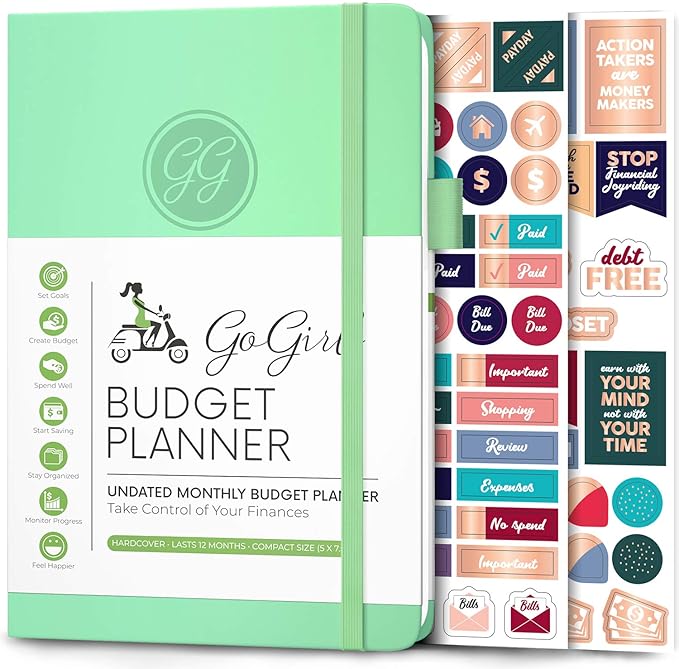 GoGirl Budget Planner – Monthly Financial Planner Organizer Budget Book. Expense Tracker Notebook Journal to Control Money, Compact (Mint Green)
